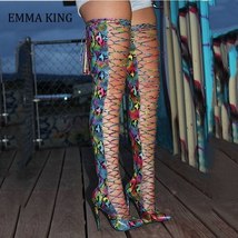 Colorful Snake Women Thigh High Boots Sexy Snakeskin Over the Knee Summer Boots  - £153.86 GBP