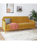 Mustard Yellow Linen Futon, Dhp Jasper Coil, Multi-Position Design. - £236.28 GBP