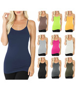 Womens Solid Basic Seamless Cami Long Tank Top Spaghetti Strap Shirt - £13.31 GBP