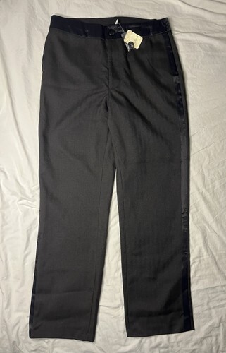 NWT Free People Pants Trousers Women’s 14 Black Straight Leg Stripes Pol... - $60.00