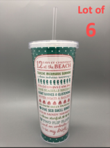 Lot of 6 Acrylic Tumbler Cup Straw 12 Days of Christmas at Beach Party F... - $19.80