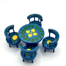 Dollhouse Furniture Vintage Alfred E Knobler  Wooden Round Chairs &amp; Table Blue - £19.15 GBP