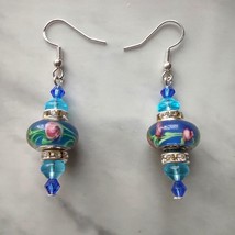 Handmade Colorful Flower Motif Lampwork Glass Bead Earrings, Free Shipping! - £6.45 GBP