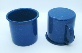Pair 2 Blue Enamelware Cup with Handle White Speckles Small 3&quot; Tall - £7.56 GBP