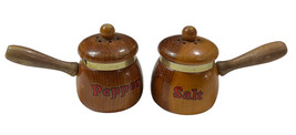 VTG Wood Mountain Home Arkansas Salt and Pepper Shakers Pots With Handle - £7.18 GBP