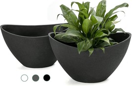 Ladovita Plant Pots With Drainage Holes, 12 Inch Large Planters, Frosted Black - £31.17 GBP