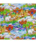 Noah’s Ark Vintage Cotton Fabric 42x52 Inch 1.5+ yards Bright Colors Sil... - $27.05 CAD
