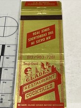 Vintage Matchbook Cover Glades Restaurant Cocktails  Clewiston, FL gmg  ... - £9.84 GBP