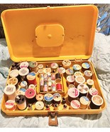 40 Plus Sewing Thread Spools Lot With Vintage Yellow Case Stained See Pi... - $41.16 CAD