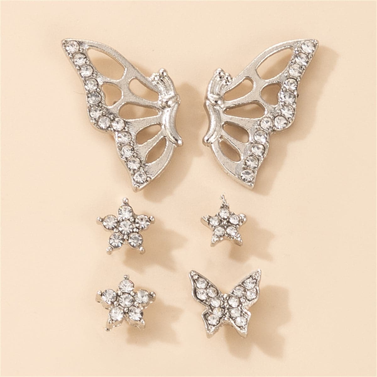 Cubic Zirconia & Silver-Plated Butterfly Earrings Set - $13.99