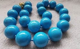 20inch Royal Blue Turquoise Necklace  Round ball disco  beads blue-green Arizona - £23.57 GBP