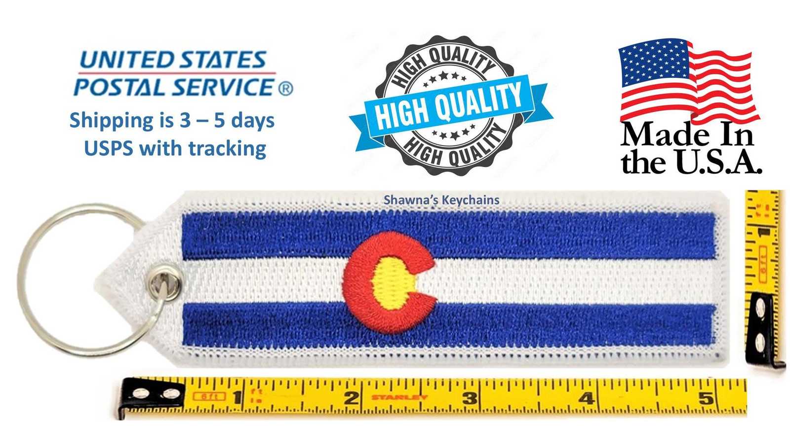 Colorado Flag Keychain Patch | Embroidered Fabric Keyring | Double-Sided... - $8.95