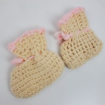 Vintage Crochet Handmade Baby Booties Ivory Pink 4x4 Inch - $13.26