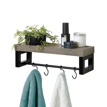 Zenna Home Wall Shelf with Towel Bar and Hooks, Driftwood and Matte Black - $51.99