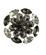 Vintage Silver Tone Rhinestone Floral Brooch Gray Navette Crystal Pin Statement - $19.80