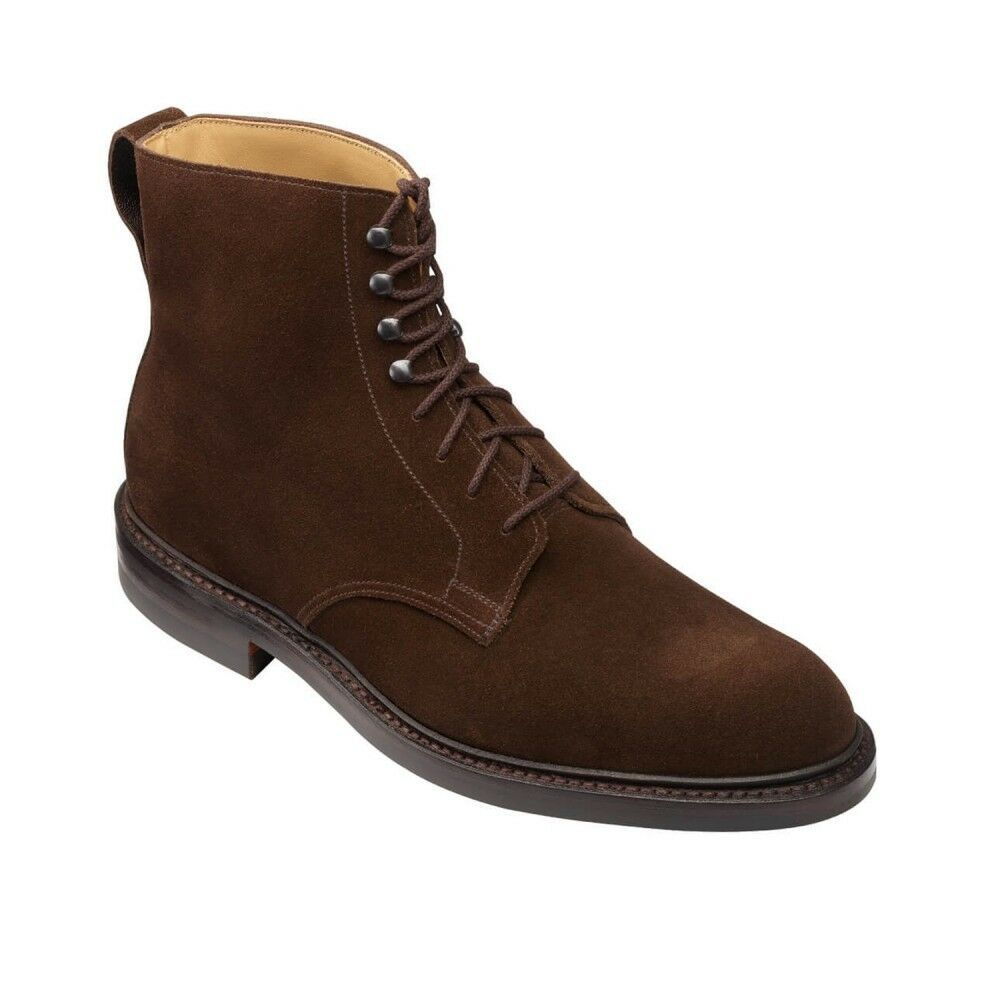 Men's Brown High Ankle Plain Rounded Toe Handmade Suede Leather Boots US 7-16
