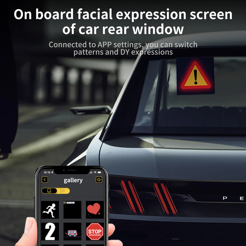 Car LED Display Screen - Bluetooth-controlled Animated Expression Light - £31.55 GBP