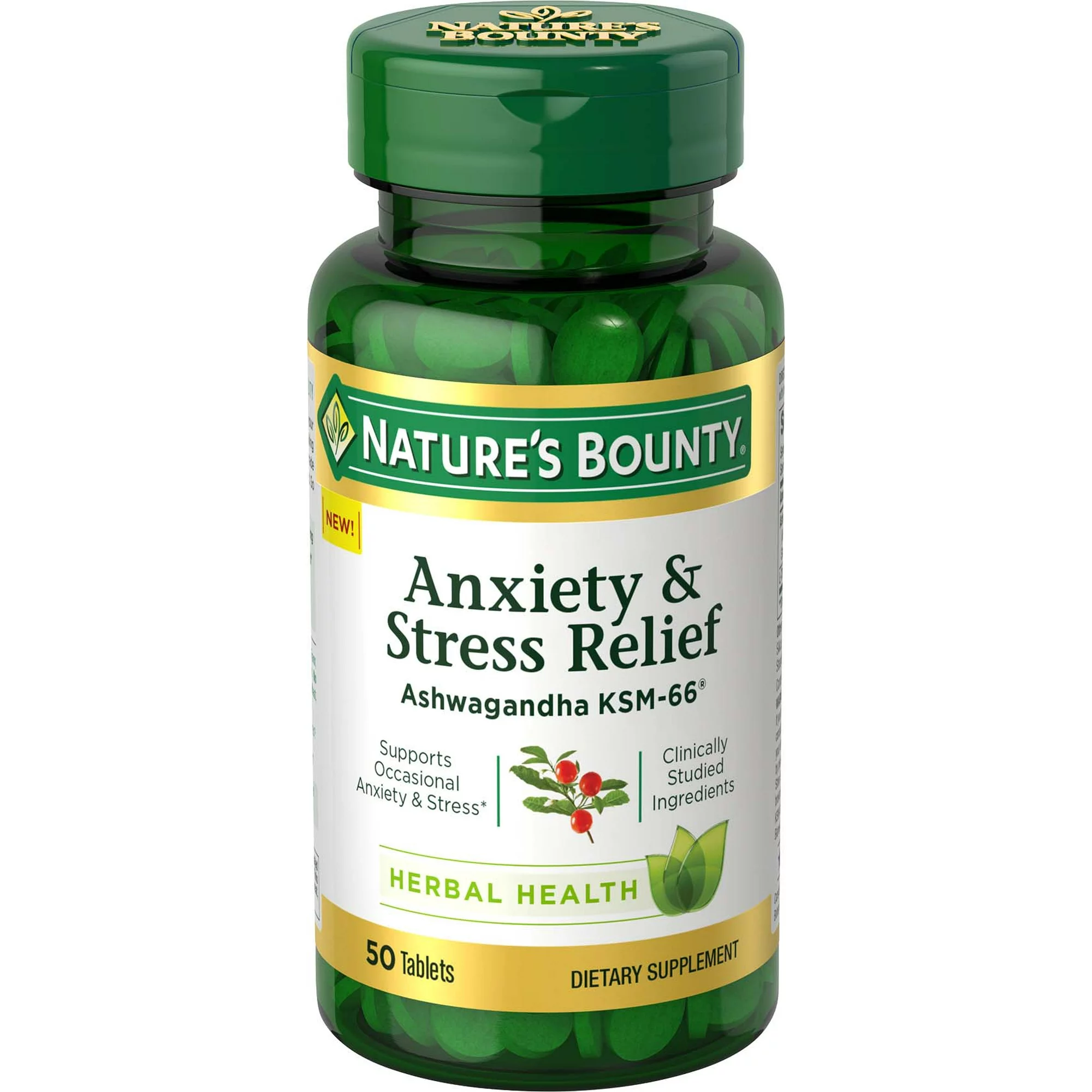 Nature&#39;s Bounty Anxiety &amp; Stress Relief Ashwagandha Ksm-66 Tablets,  50 ... - £16.91 GBP