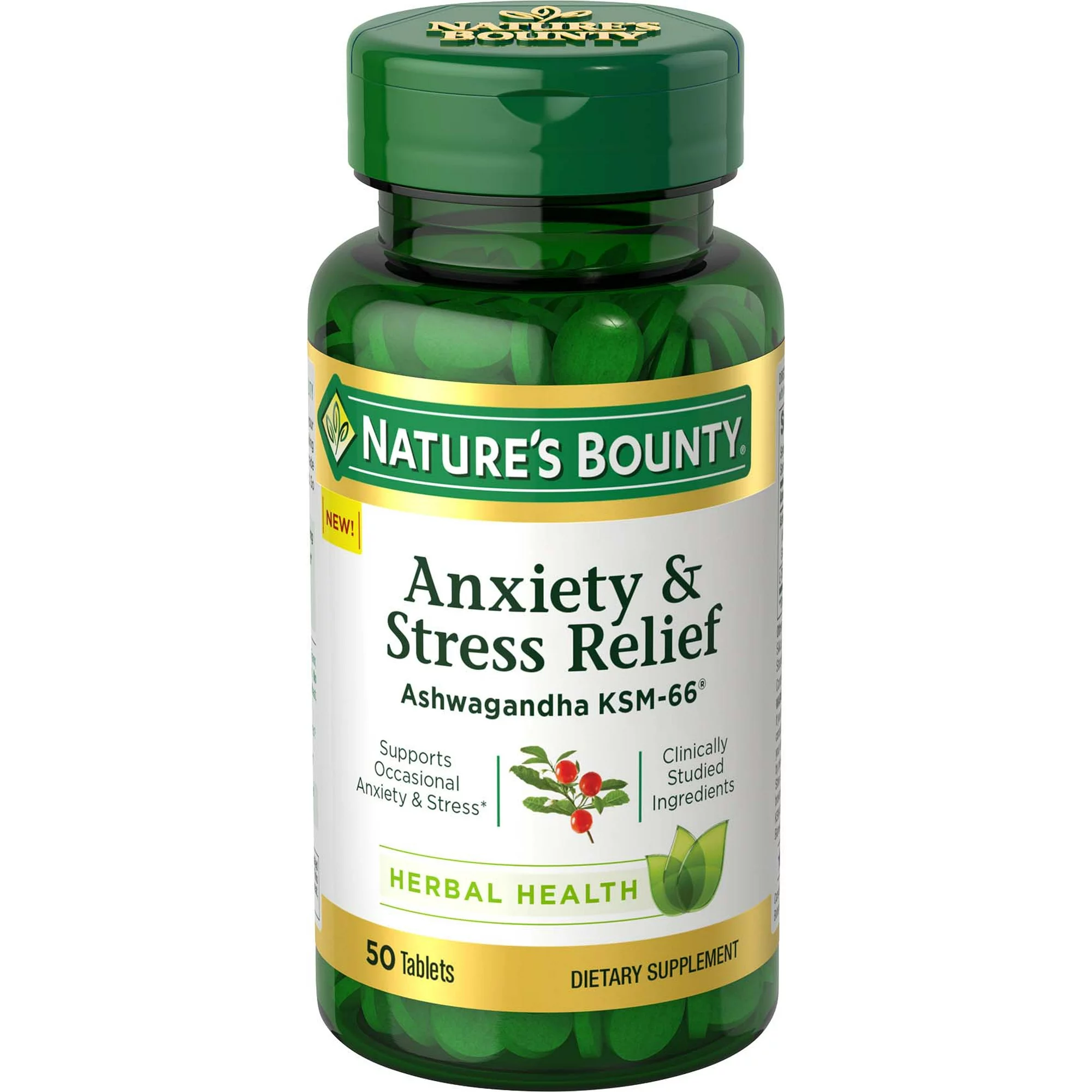 Nature&#39;s Bounty Anxiety &amp; Stress Relief Ashwagandha Ksm-66 Tablets,  50 Count - £17.18 GBP