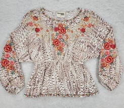 Savanna Jane Embroidered Floral Animal Boho Popover Metallic Sz Small Pe... - £19.25 GBP