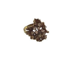 Gold Tone Reef Ring Size 8 Rhinestones Brutalist Textured Statement Flaw - £11.68 GBP