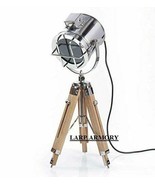 NauticalMart Designer Searchlight Floor Lamp With Natural Wood Tripod Stand - £61.94 GBP