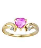 14K Solid Yellow Gold Natural Diamond and Pink Topaz Heart Ring for Wome... - $603.79