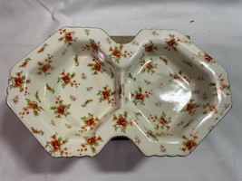 Moriyama Mori-Machi Japan Orange Roses Ceramic Divided Dish Trinket Dresser Dish - £6.17 GBP