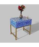 New Indian Handmade Mother of Pearl Inlay Floral Design Side Table, Blue... - $709.10 CAD