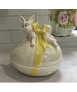 VINTAGE 1970&#39;s Egg Shaped Ceramic Trinket Candy Dish With Yellow Bow &amp; R... - $27.42 CAD
