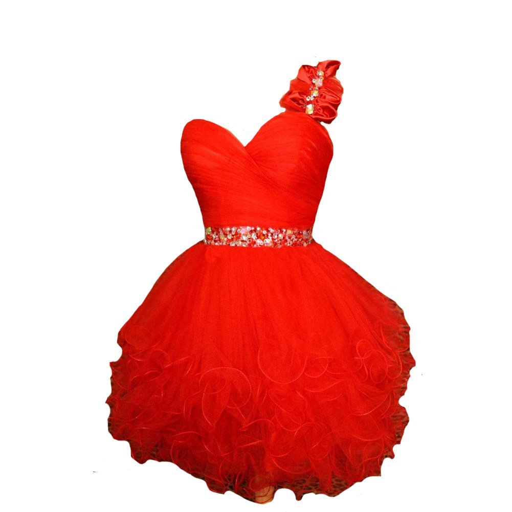 Kivary Women's Short One Shoulder Tulle Bow Beaded Sweetheart Prom Homecoming Dr