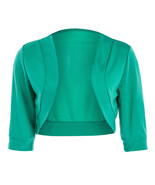 Woman/Girls 3/4 Sleeve Bolero Sweater Jacket Open Shrug Cardigan XLP Green  - £11.99 GBP