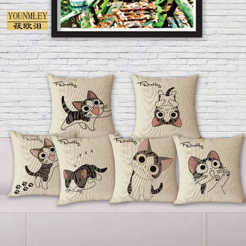 Eet cushion cover home decorative pillow for couch bed cute cat printed pillow children thumb200