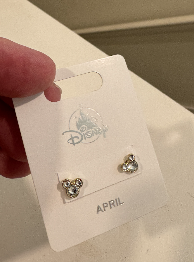 Primary image for Disney Parks Mickey Mouse Faux Crystal April  Birthstone Earrings Gold Color