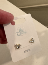 Disney Parks Mickey Mouse Faux Crystal April  Birthstone Earrings Gold Color