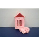Vintage shabby chic handmade plastic canvas cross stitch pink hanging bi... - £15.56 GBP