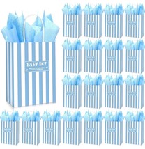 45 Set Baby Shower Gifts Bag with Tissue Papers Stripe Baby Shower Favor... - £10.91 GBP