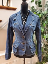 Madison Women Blue Denim Cotton Long Sleeve Buttons Front Casual Jeans Jacket S - £21.86 GBP