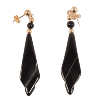 Black Jade and 14kt Gold Earrings 2 Inch Dangles - £82.94 GBP