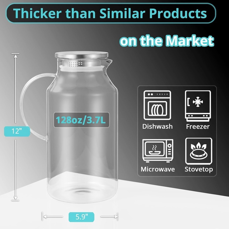 Modern 1 Gallon Glass Iced Tea Pitcher with Strainer Lid & Comfort Handle Item image 4