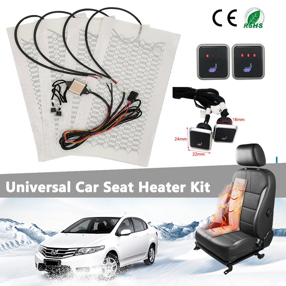 Ilt in car seat heater kit universal 12v carbon fiber heating pads 3 levels square dual thumb200