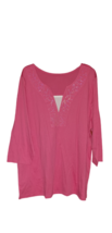 Womens embellished Blouse 2X Shirt Top 3/4 Sleeve Pink Cotton Blend - £14.22 GBP