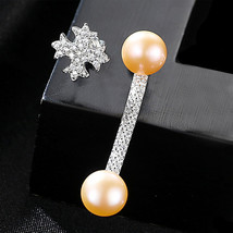 Asymmetric Earrings S925 Silver Pearl Earrings With 3A Zircon Personaliz... - $32.00