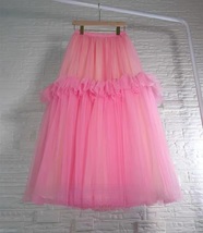 Light PINK Tulle Maxi Skirt Outfit Women Layered Holiday Tulle Skirts Plus Size image 13