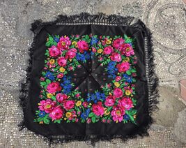 Traditional floral shawl, square vintage folklore scarf, Eastern Europea... - $20.00