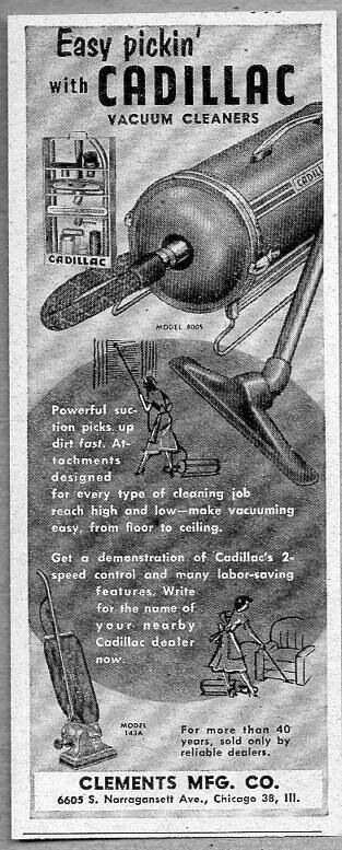 1952 Print Ad Cadillac Vacuum Cleaners Clements Mfg Co Chicago,IL - £7.86 GBP