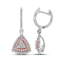 14kt White Gold Womens Round Pink Diamond Triangle Dangle Earrings 1-1/2... - $2,399.00