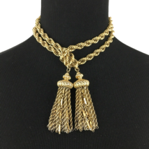 MONET Damita gold-tone lariat necklace - BOOK PC 60s chunky 2-tassel rop... - $115.00