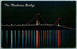 Night View Mackinac Bridge Mackinac Island Michigan MI UNP Chrome Postcard A11 - £2.29 GBP