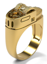 GOLD LIGHTER SHAPED METAL BIKER RING BRX068 smoke mens jewelry flame nov... - $174.33 MXN